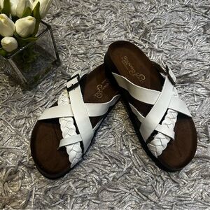 White Mountain Hazy Braided Comfort Sandals White Leather Molded Footbed Size 6